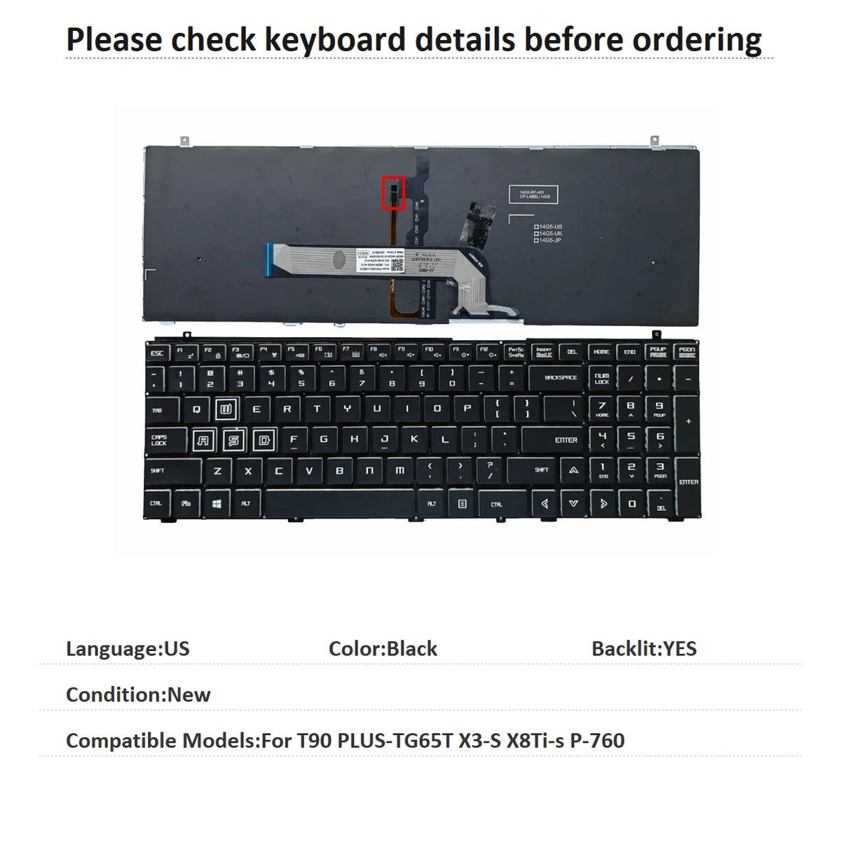 New US Language  RGB Keyboard For Mechanican T90 PLUS-TG65T X3-S X8Ti-s P-760 Notebook PC Replacement Keyboard