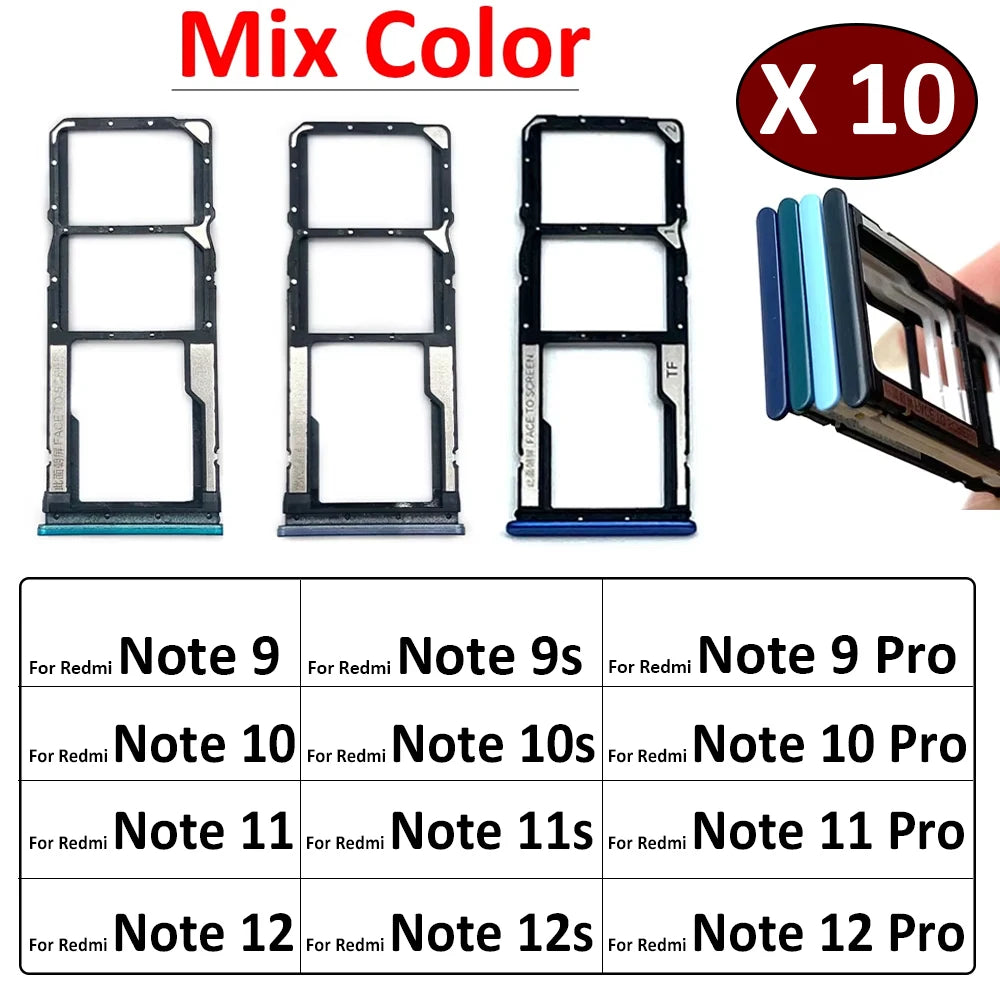 10Pcs, Dual SIM Card Slot SD Card Tray Holder Adapter For Redmi Note 7 8 9 10 11 12 13 Pro 9s 10s 11s 4G 5G SIm Tray Redmi phone repair parts