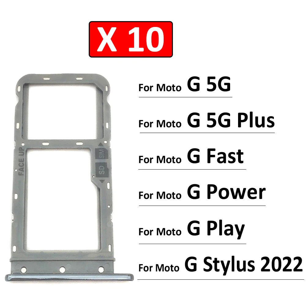 10Pcs New SiM Tray For Motorola Moto G 5G Plus G Fast Power Play Stylus 2022 Sim Card slot tray Holder repair part Motorola phone repair parts