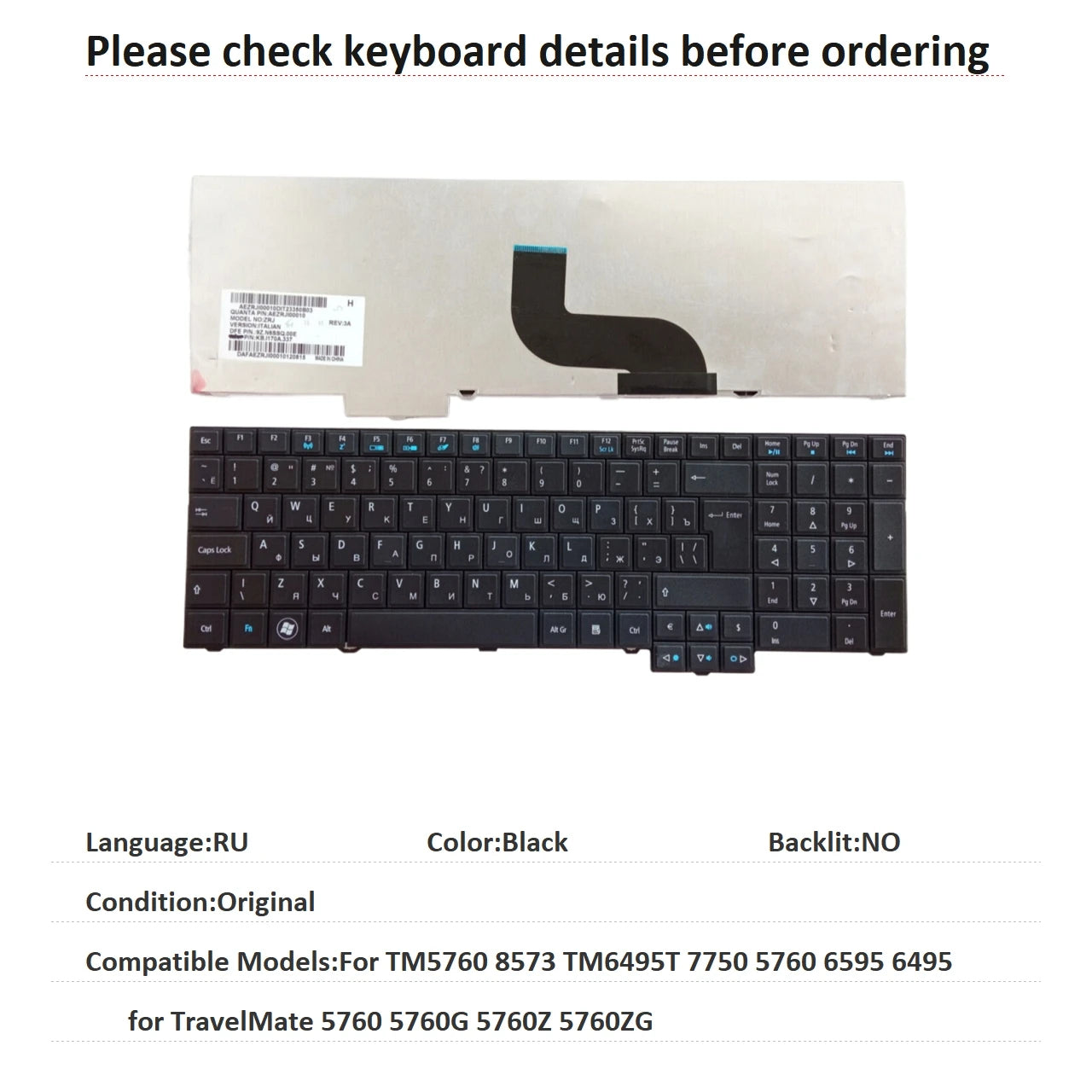 New Russian Spanish Language  Keyboard For Acer TM5760 8573 TM6495T 7750 5760 6595 6495 for TravelMate 5760 5760G 5760Z 5760ZG Acer laptop repair parts