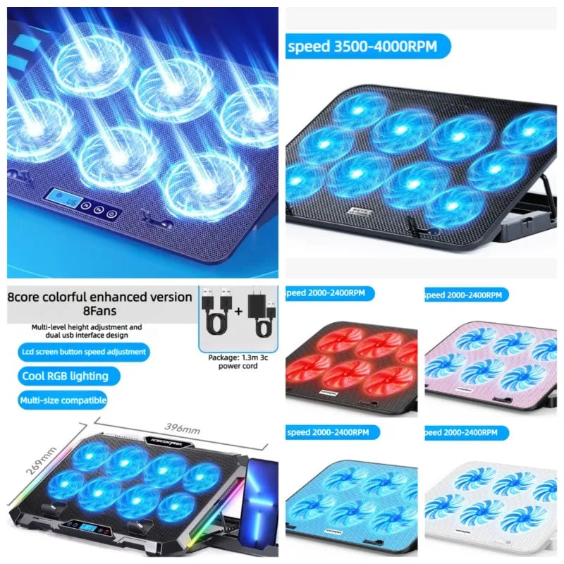 Dual USB 4000RPM 14"-17.3" 12quiet fans Ice Notebook laptop Gaming Cooling Stand Foldable Variable speed Cooler LED Light Fan Laptop Accessories