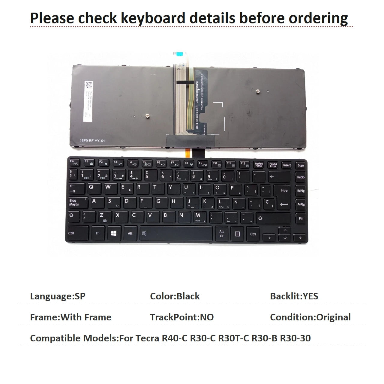 New US UI Spanish Latin Language  Backlit Keyboard For Toshiba Tecra R40-C R30-C R30T-C R30-B R30-30 Replacement Keyboard