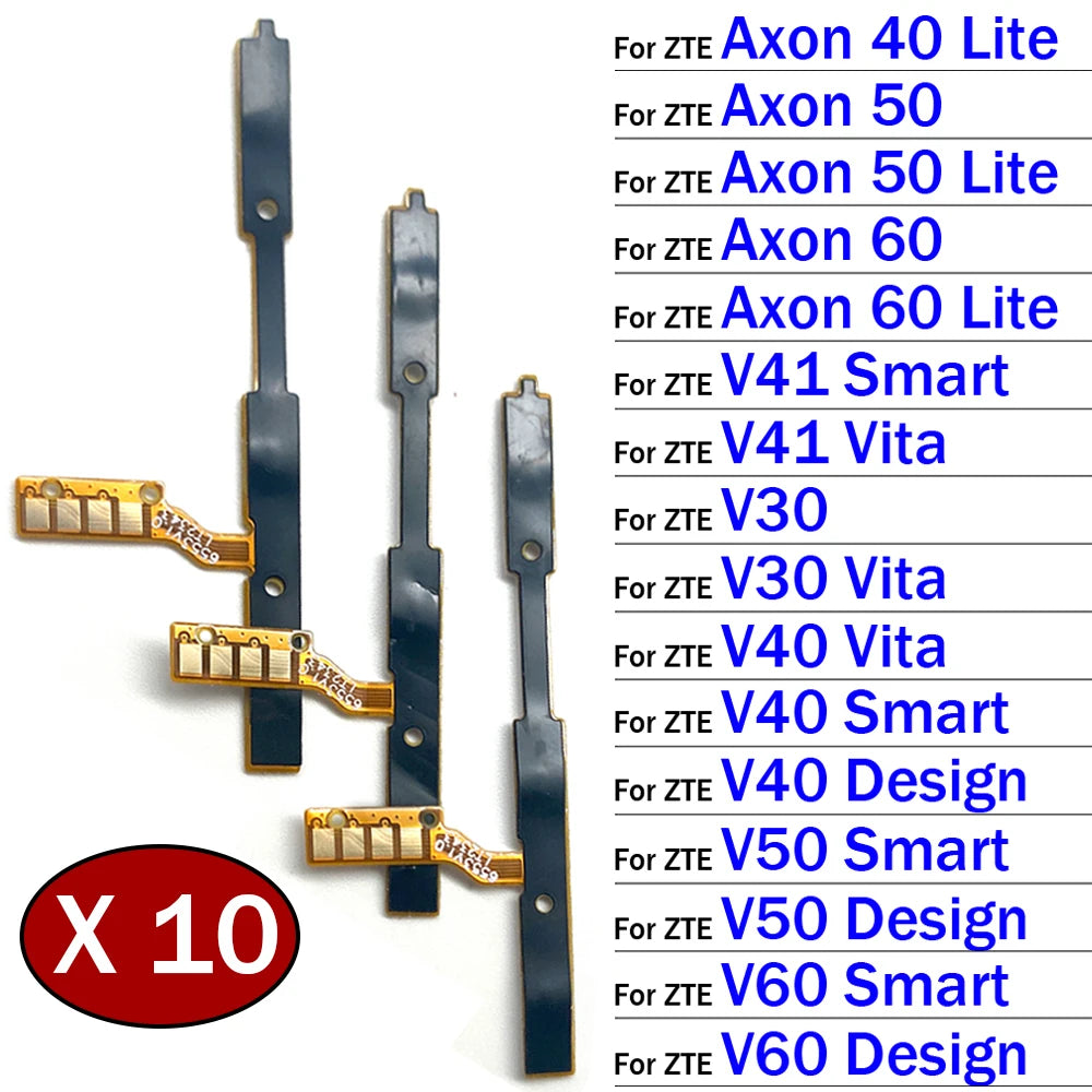 10Pcs, Power Switch On Off Button Volume Key Button Flex Cable For ZTE V30 V40 V50 V60 V41 Smart Design Vita Axon 40 50 60 Lite ZTE phone repair parts
