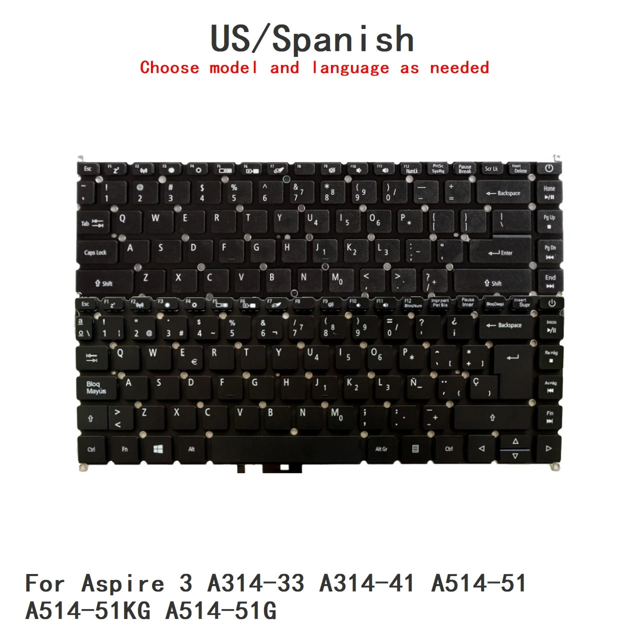 New US Spanish Language  Keyboard For Acer Aspire 3 A314-33 A314-41 A514-51 A514-51KG A514-51G Notebook PC Replacement Keyboard Acer laptop repair parts