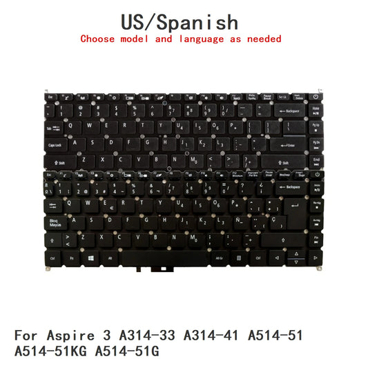 New US Spanish Language  Keyboard For Acer Aspire 3 A314-33 A314-41 A514-51 A514-51KG A514-51G Notebook PC Replacement Keyboard Acer laptop repair parts