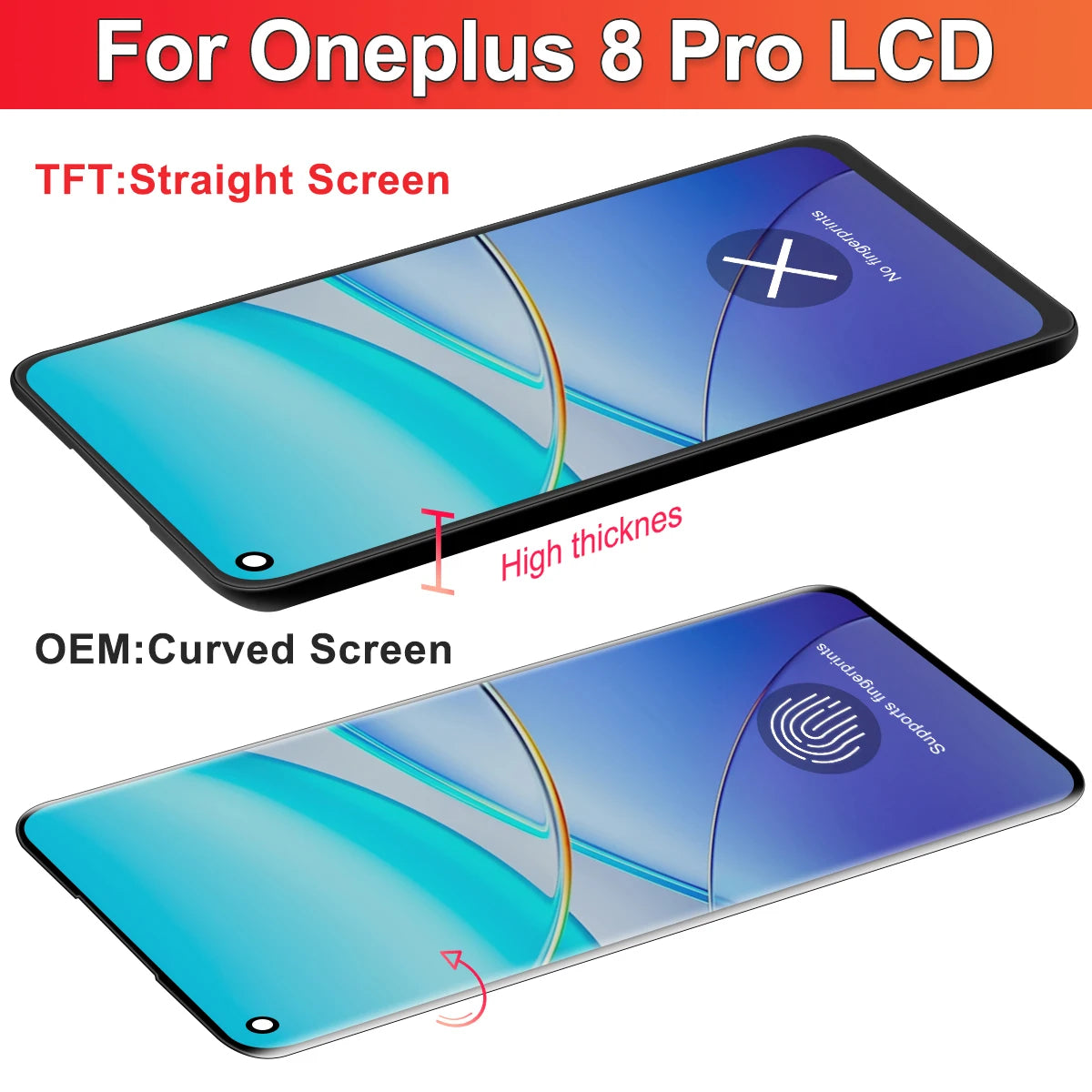 TFT 8Pro Display For Oneplus 8 pro IN2023 IN2020 IN2021 LCD Display Touch Screen Digitizer Assembly For Oneplus 8 pro LCD Screen Oneplus phone repair parts