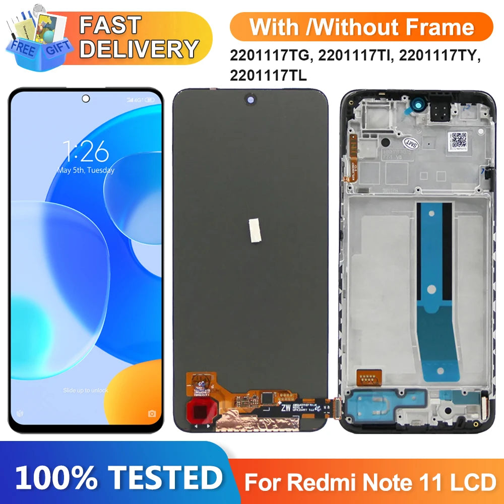 6.43" Screen for Xiaomi Redmi Note 11 2201117TG 2201117TI Lcd Display Digital Touch Screen with Frame for Redmi Note 11  Screen Xiaomi phone repair parts