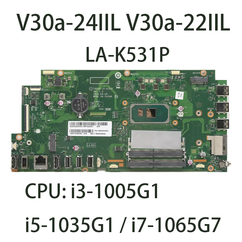 Laptop Motherboard For Lenovo V30a-24IIL V30a-22IIL  LA-K531P With CPU i3-1005G1 i5-1035G1 i7-1065G7 FRU 5B20U54557 5B20U54558 Lenovo laptop repair parts