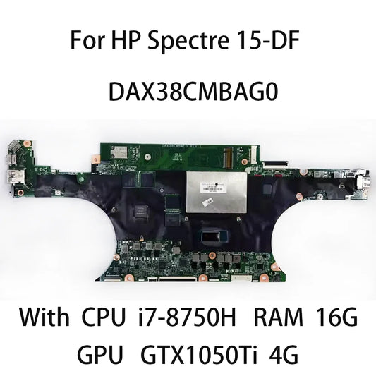 Laptop Motherboard For HP Spectre 15-DF With CPU i7-8750H 16G GPU GTX1050Ti 4G L38130-601 L38130-001 DAX38CMBAG0 HP laptop repair parts