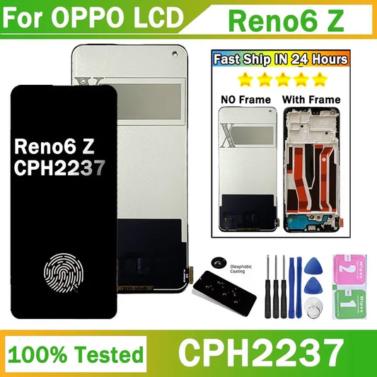 6.4" Super AMOLED For OPPO Reno6 Z LCD Display With Frame Touch Screen Digitizer Assembly For Reno 6Z CPH2237 Display Frame Oppo phone repair parts Realme phone repair parts