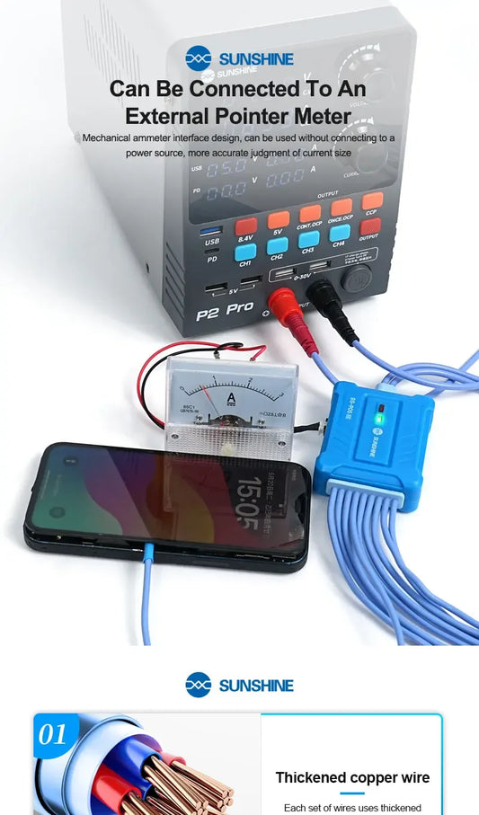 SUNSHINE SS-905 SE IPhone Repair Cable - Support 7G/8/X/11/12/13/14/15/16/17PM | Anti-Burn Power Test FPC Cable Professional Repair Tools