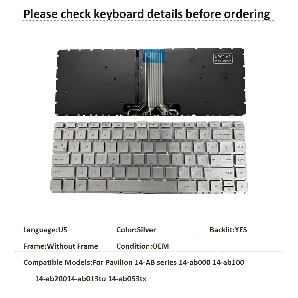 New US Spanish Latin Language  Backlit Keyboard For HP Pavilion 14-AB series 14-ab000 14-ab100 14-ab20014-ab013tu 14-ab053tx  HP laptop repair parts