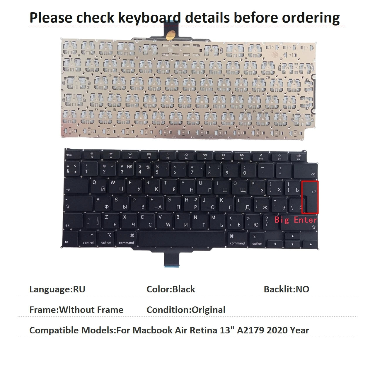 New US Russian Spanish UK Arab Language  Keyboard For Apple Macbook Air Retina 13" A2179 2020 Year Replacement Keyboard MACBOOK laptop repair parts