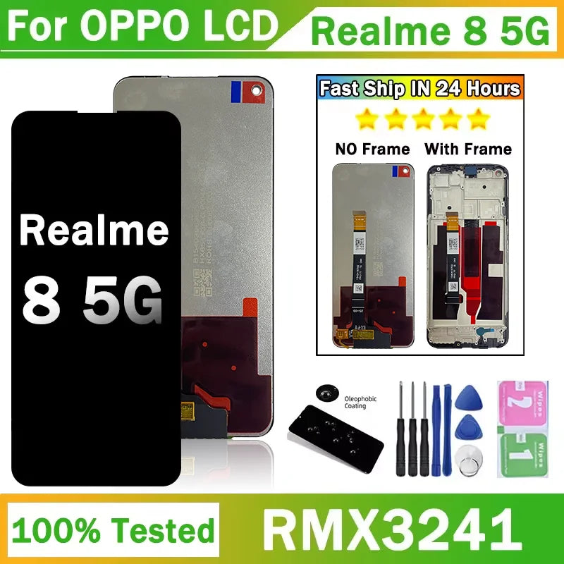 6.5'' Display For Oppo Realme 8 5G LCD Display 10 Touch Screen Digitizer Assembly For Realme8 5G RMX3241 Display Repair Parts Oppo phone repair parts Realme phone repair parts