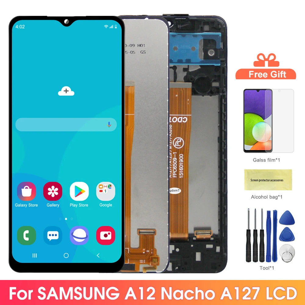A12 Nacho Display Screen Assembly, for Samsung Galaxy A12 Nacho A127 A127F LCD Display Touch Screen with Frame for Samsung A12S Samsung phone repair parts