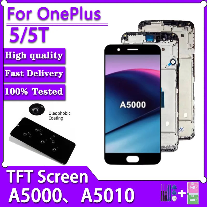 TFT Quality For OnePlus 5 1+5 LCD A5000  Display Touch Screen Digitizer For One Plus 5T 1+5T LCD A5010 Display With Frame  OnePlus phone repair parts