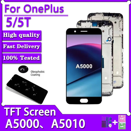 TFT Quality For OnePlus 5 1+5 LCD A5000  Display Touch Screen Digitizer For One Plus 5T 1+5T LCD A5010 Display With Frame  OnePlus phone repair parts