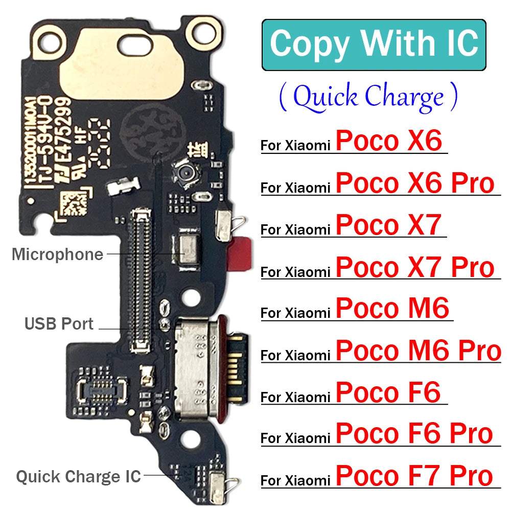Dock Connector Micro USB Charger Charging Port Flex Cable Microphone Board For Xiaomi Poco X6 X7 M6 F6 F7 Pro 4G 5G  Xiaomi  Xiao mi phone repair parts