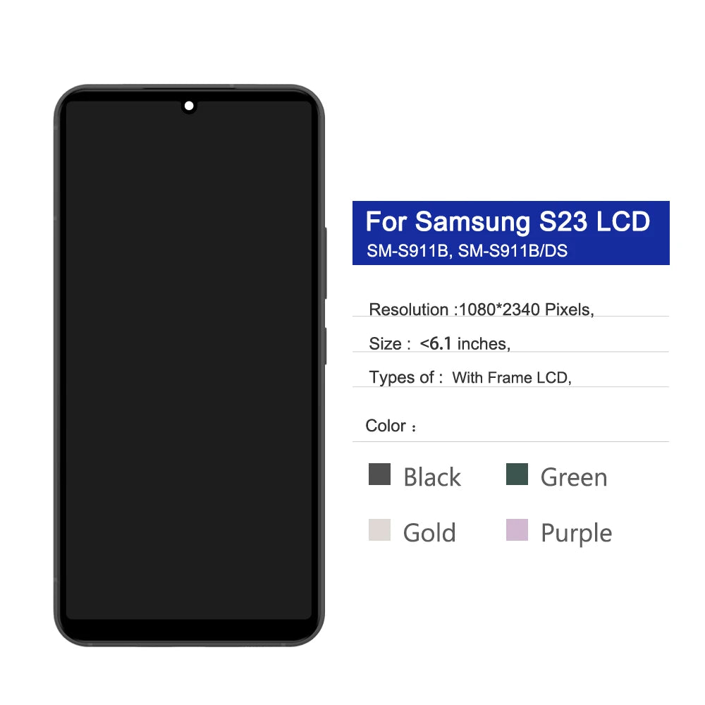 S23 Screen Assembly for Samsung Galaxy S23 S911B S911B/DS Lcd Display Digital Touch Screen with Frame Replacement Parts Samsung phone repair parts