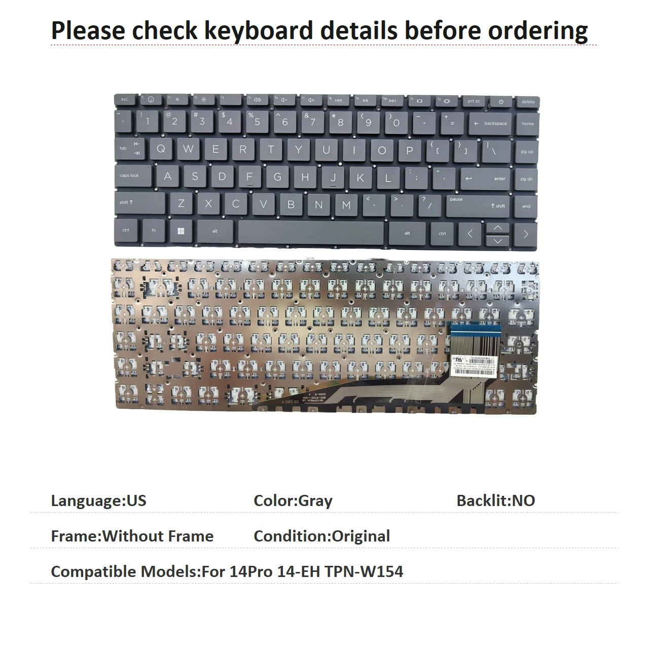 New US Language  Keyboard For HP 14Pro 14-EH TPN-W154 Notebook PC Replacement Keyboard  HP laptop repair parts