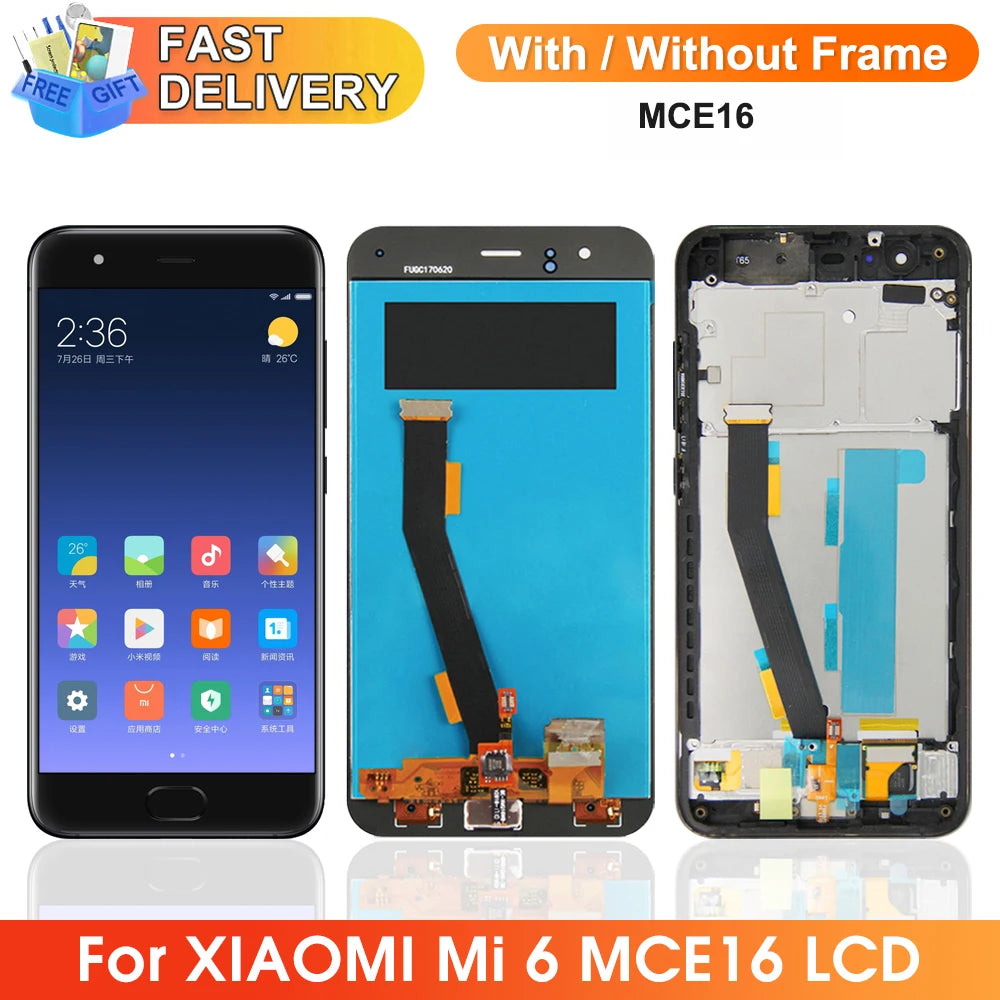 Mi 6 Display Screen with Frame, for Xiaomi Mi 6 MCE16 Lcd Display Digital Touch Screen with Frame for Xiaomi Mi6 Replacement Xiaomi phone repair parts
