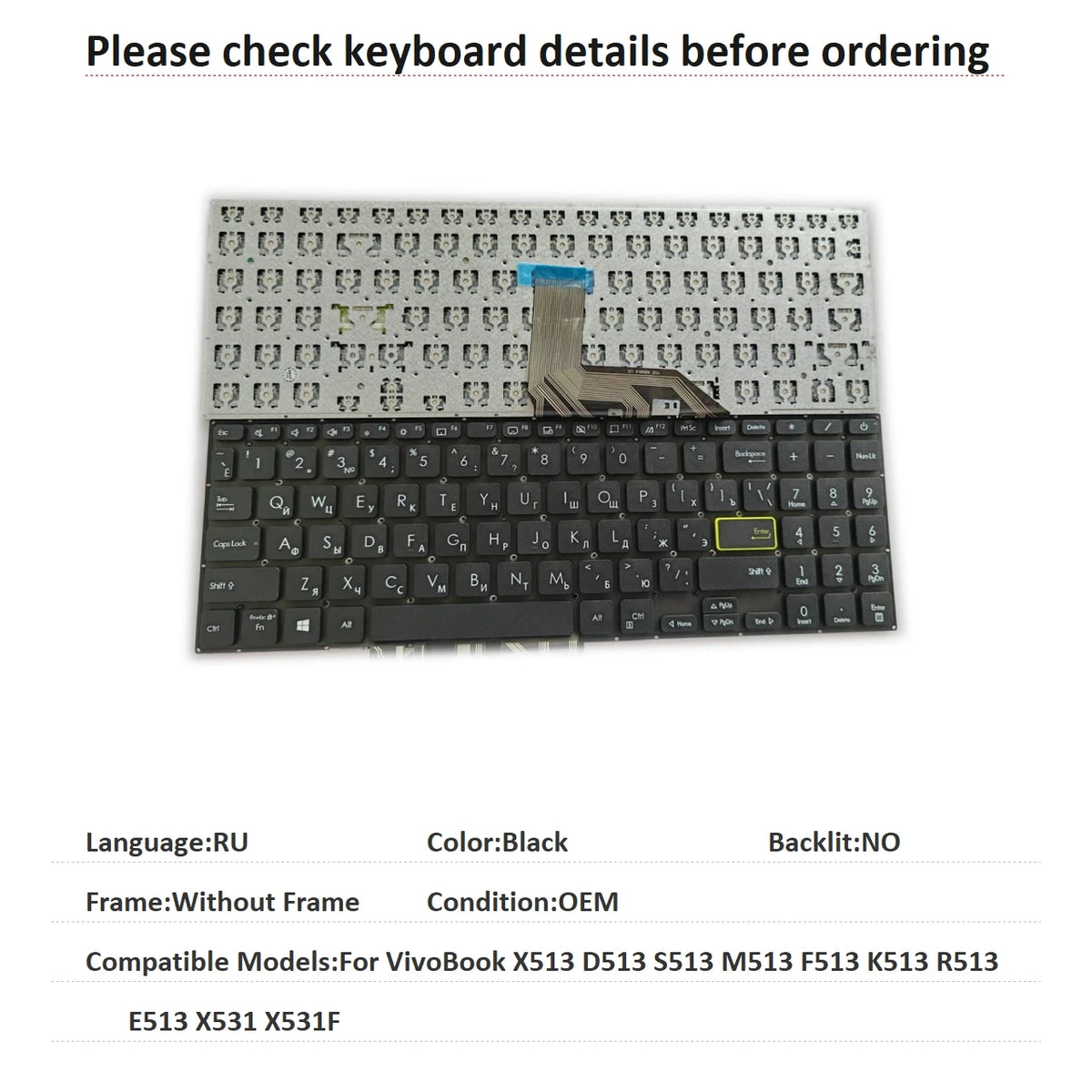 New US Russian Spanish UK Language  Backlit Keyboard For ASUS VivoBook X513 D513 S513 M513 F513 K513 R513 E513 X531 X531F ASUS laptop repair parts