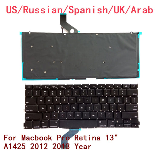 New US Russian Spanish UK Arab Laptop Backlit Keyboard For Apple Macbook Pro Retina 13" A1425 2012 2013 Year MACBOOK laptop repair parts