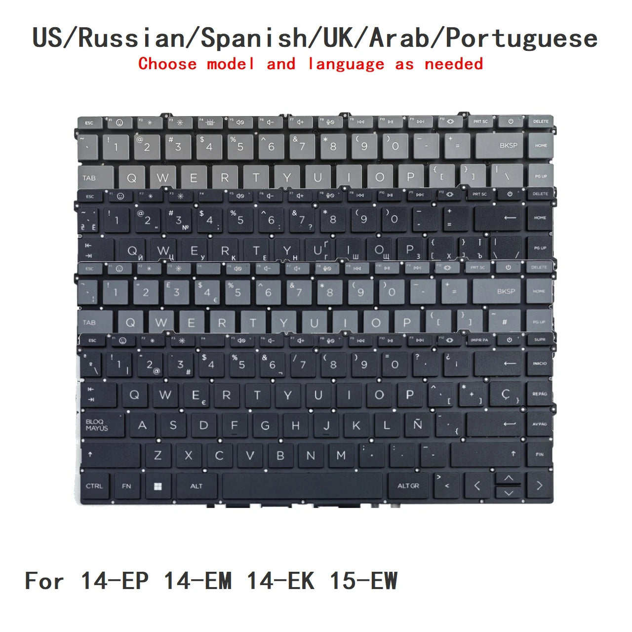 New US Russian Spanish UK Arab Portuguese Language  Backlit Keyboard For HP 14-EP 14-EM 14-EK 15-EW Replacement Keyboard  HP laptop repair parts