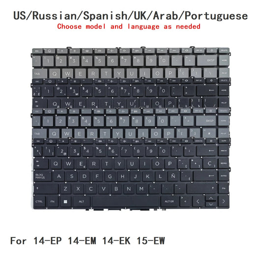 New US Russian Spanish UK Arab Portuguese Language  Backlit Keyboard For HP 14-EP 14-EM 14-EK 15-EW Replacement Keyboard  HP laptop repair parts
