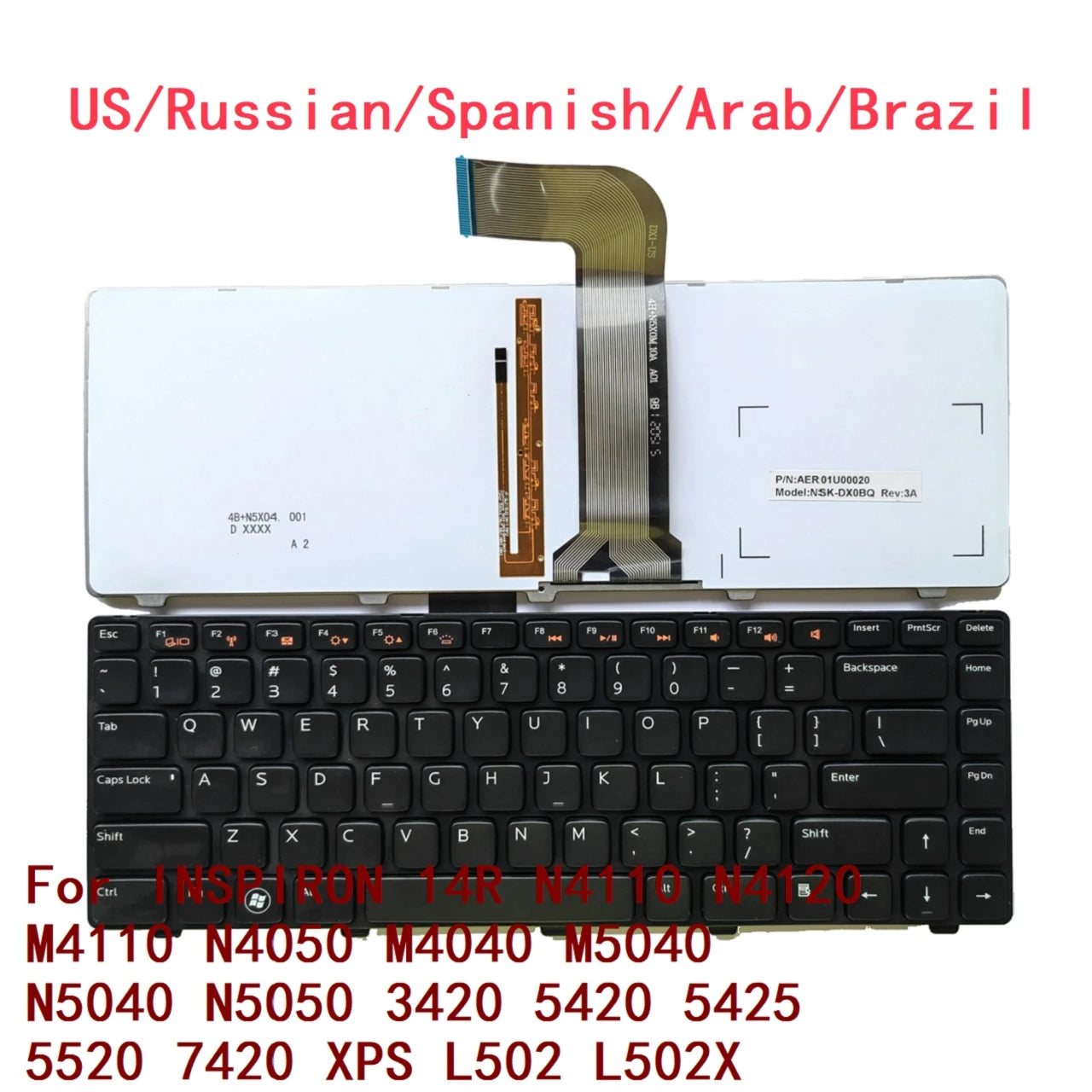 US RU SP AR BR Backlit Keyboard For Dell INSPIRON 14R N4110 N4120 M4110 N4050 M4040 M5040 N5040 N5050 3420 5420 5425 5520 7420 XDell laptop repair parts