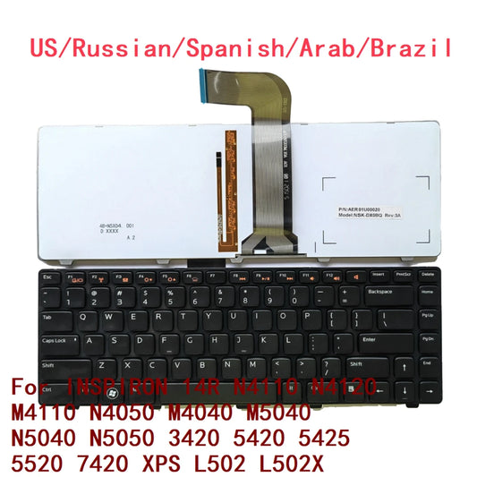 US RU SP AR BR Backlit Keyboard For Dell INSPIRON 14R N4110 N4120 M4110 N4050 M4040 M5040 N5040 N5050 3420 5420 5425 5520 7420 XDell laptop repair parts