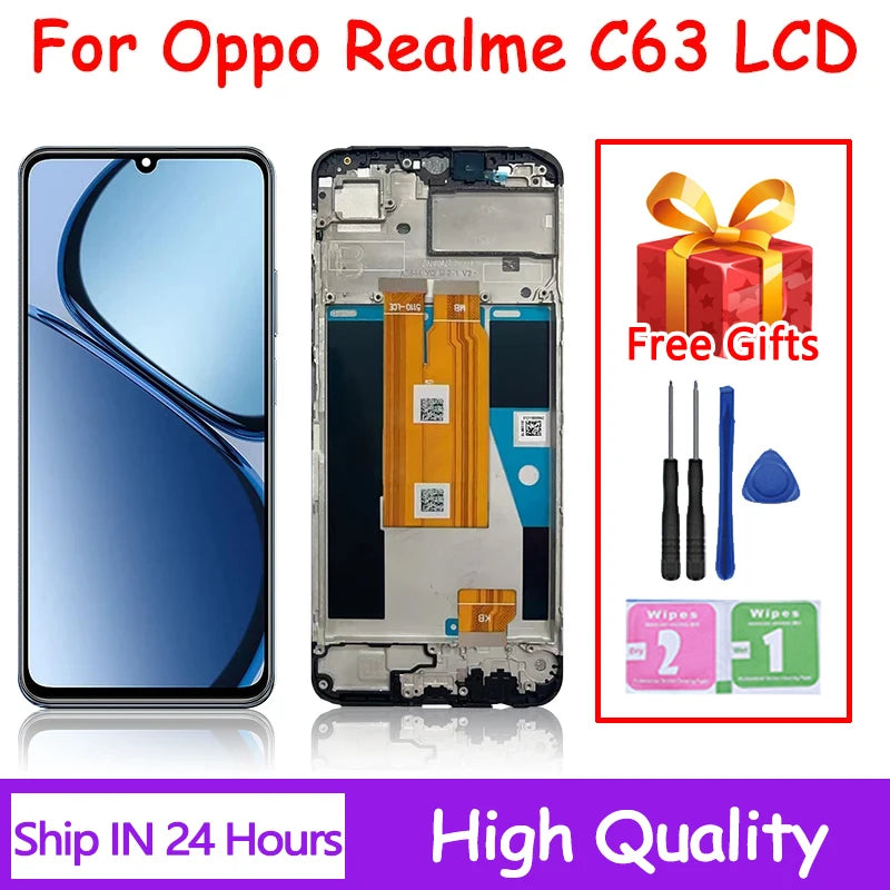 High Quality 6.75'IPS For OPPO Realme C63 4G LCD Display Screen Frame+Touch Panel Digitizer 6.75'For Oppo Realme C63 LCD Frame Oppo phone repair parts Realme phone repair parts