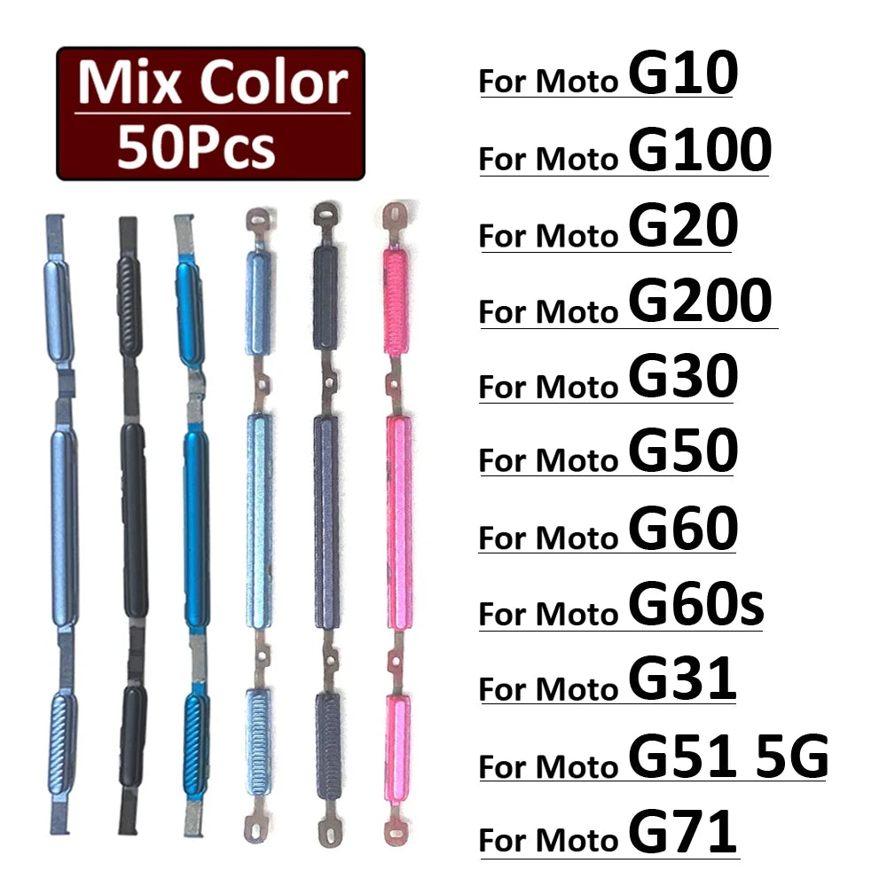 50Pcs, New For Motorola Moto G10 G100 G20 G200 G30 G60 G60s G50 G31 G71 G51 5G Power Volume Side Button Key Motorola phone repair parts
