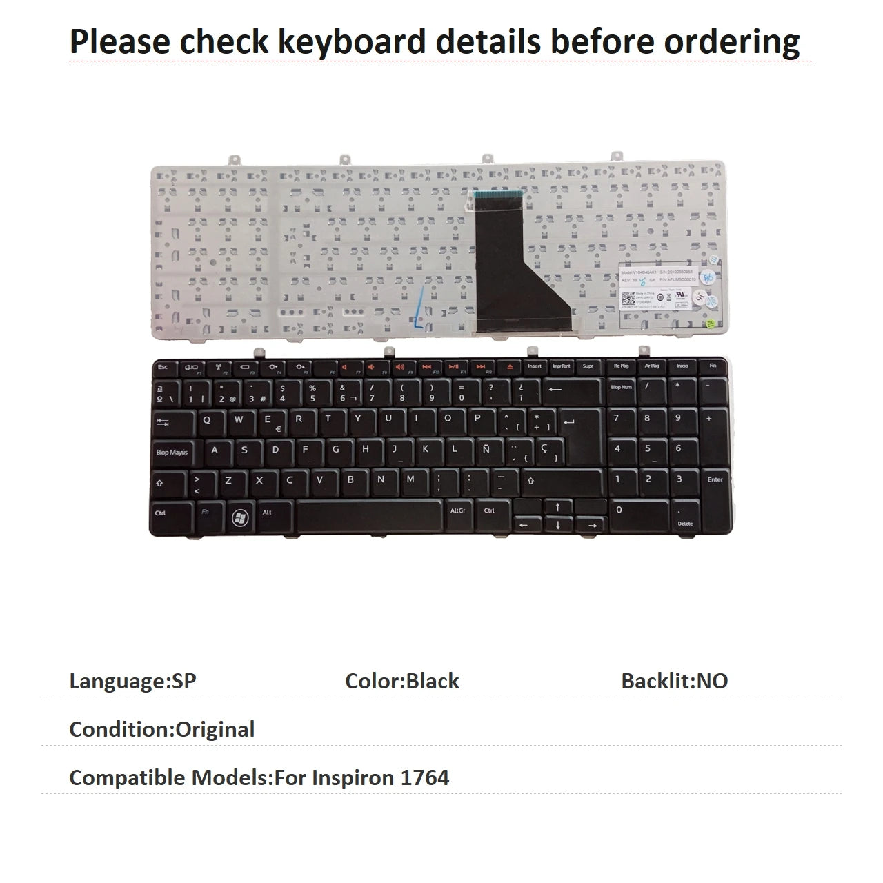 New Russian Spanish Language  Keyboard For Dell Inspiron 1764 Notebook PC Replacement KeyboardDell laptop repair parts