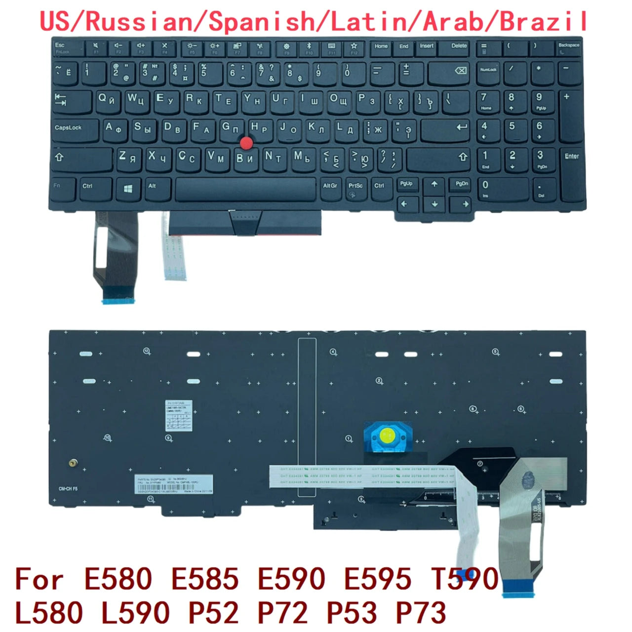 New US Russian Spanish Latin Arab Brazil Backlit Keyboard For Lenovo Thinkpad E580 E585 E590 E595 T590 L580 L590 P52 P72 P53 P73 Lenovo laptop repair parts