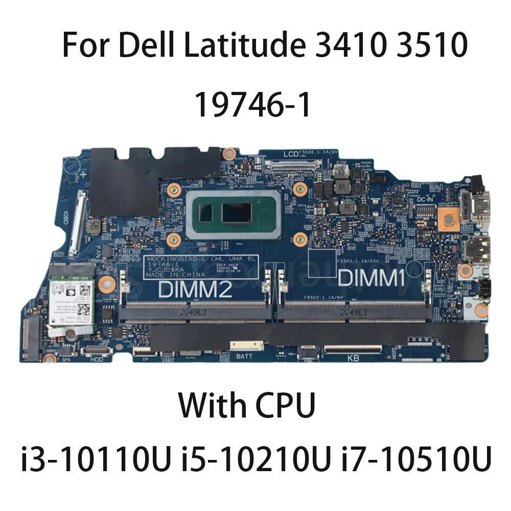 19746-1 Laptop Motherboard For Dell Latitude 3410 3510 With CPU I3-10110U I5-10210U I7-10510U Dell laptop repair parts