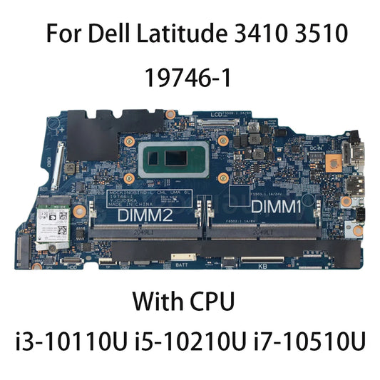 19746-1 Laptop Motherboard For Dell Latitude 3410 3510 With CPU I3-10110U I5-10210U I7-10510U Dell laptop repair parts