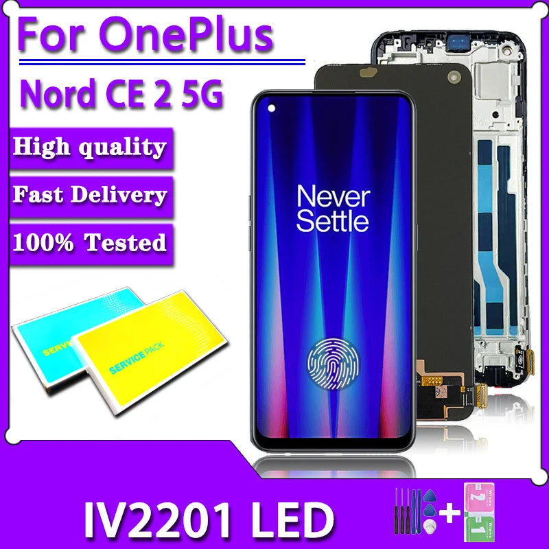 6.43"New AMOLED For OnePlus Nord CE 2 5G LCD Screen Display+Touch Panel Digitizer For OnePlus Nord CE2 5G IV2201 Display  OnePlus phone repair parts