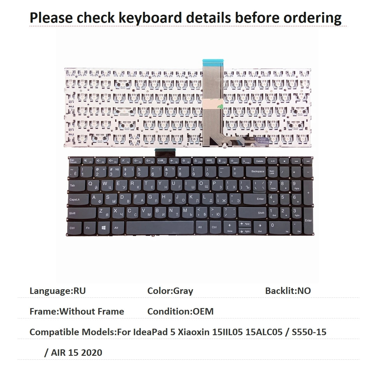 New US Russian Spanish Brazil Language  Backlit Keyboard For Lenovo IdeaPad 5 Xiaoxin 15IIL05 15ALC05 / S550-15 / AIR 15 2020 Lenovo laptop repair parts