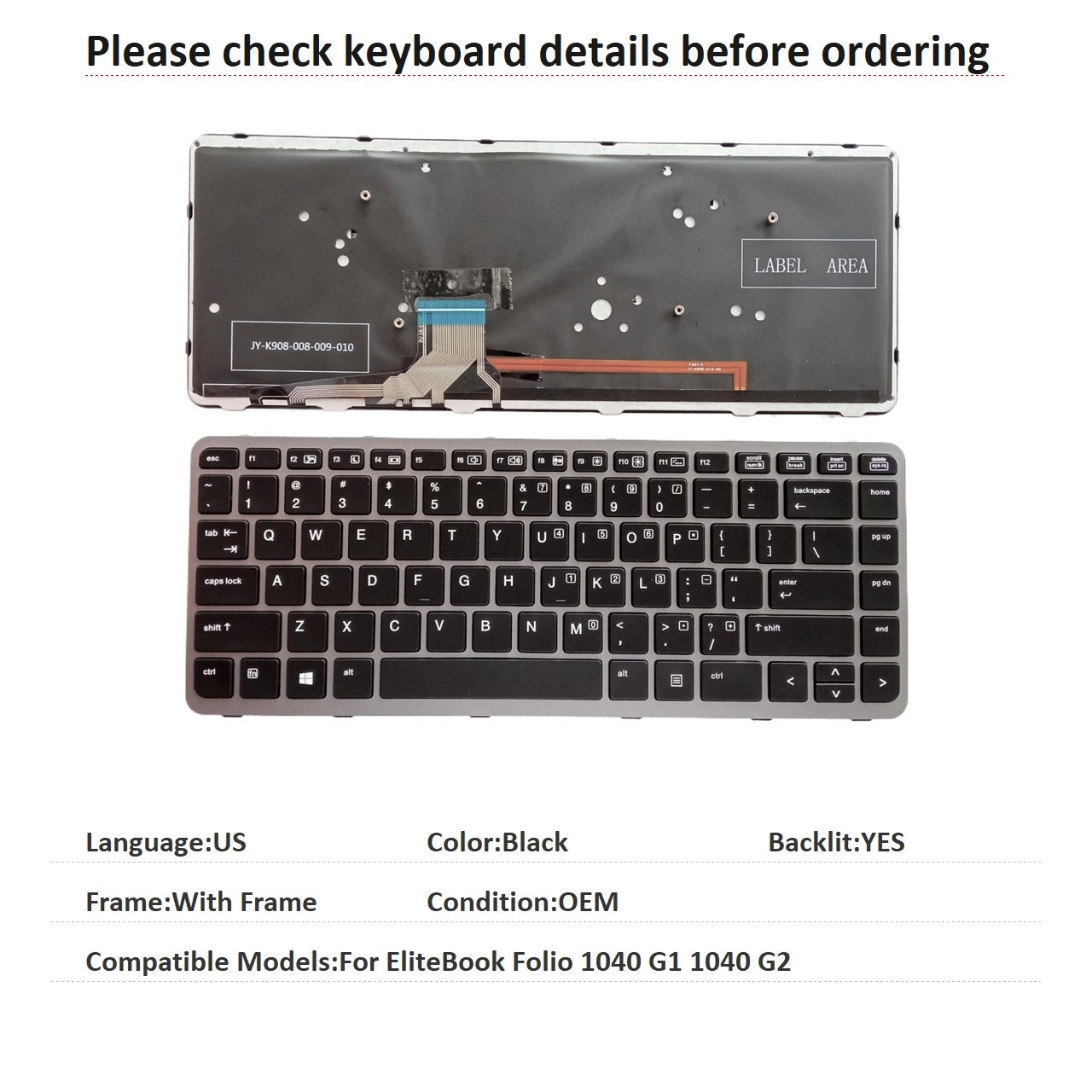 New US Language  Backlit Keyboard For HP EliteBook Folio 1040 G1 1040 G2 Notebook PC Replacement Keyboard  HP laptop repair parts