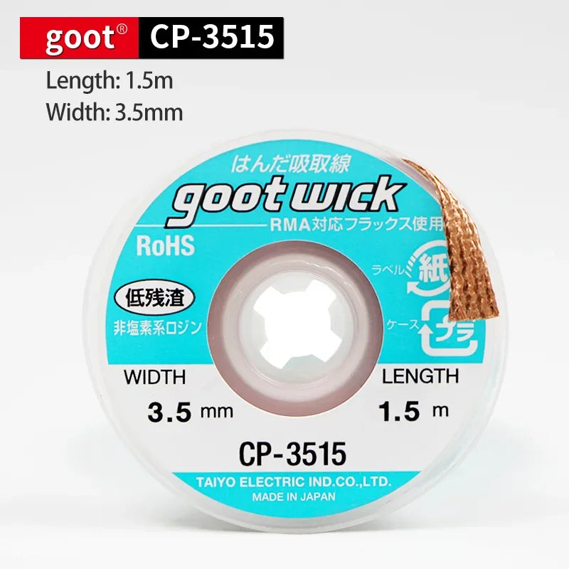 GOOT High Quality Desoldering Wick With Braided Copper Wire CP2015 1515 3015 3515 2515 BGA Solder Paste Remover repair tools Kit Professional Repair Tools