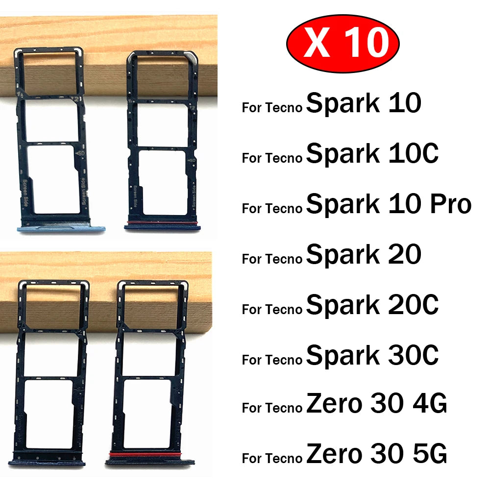 10Pcs, New For Tecno Spark 10 10C 20 20C 30C Pro / For Infinix Zero 30 4G 5G SIM Card Tray Slot Holder Replacement Parts  infinix phone repair parts