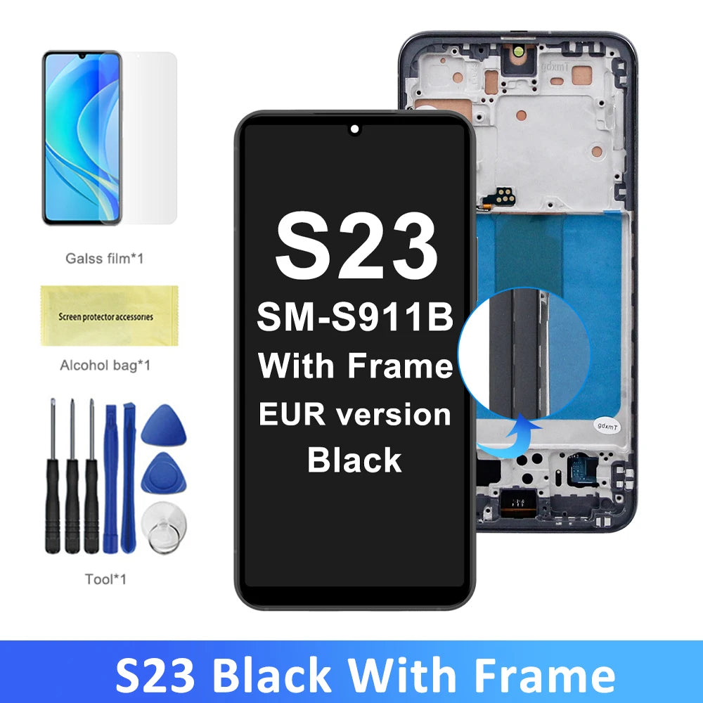 S23 Screen Assembly for Samsung Galaxy S23 S911B S911B/DS Lcd Display Digital Touch Screen with Frame Replacement Parts Samsung phone repair parts