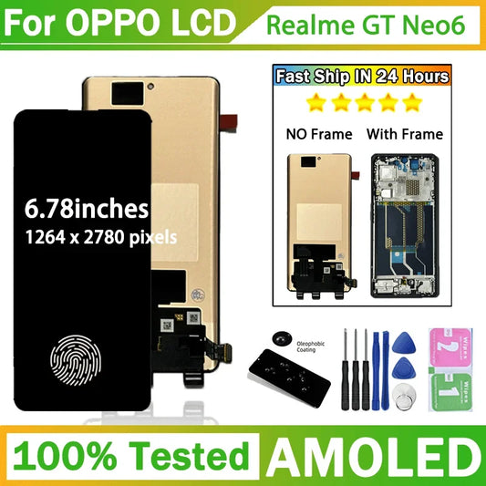 6.78"AMOLED For Realme GT Neo6 LCD Display Touch Screen Digitizer Assembly GT Neo 6 Display Repair Parts Oppo phone repair parts Realme phone repair parts