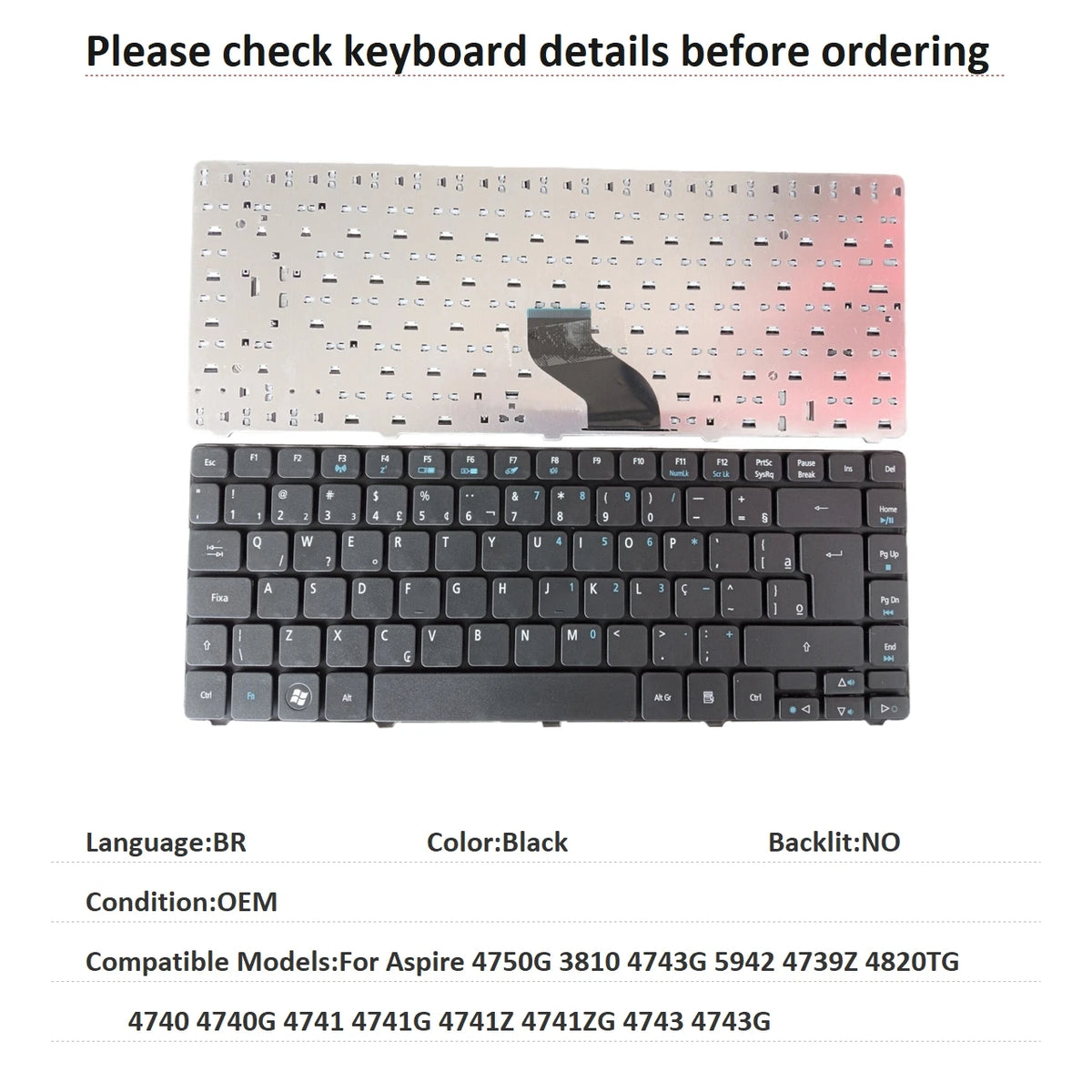 New US Brazil Keyboard For Acer Aspire 4750G 3810 4743G 5942 4739Z 4820TG 4740 4740G 4741 4741G 4741Z 4741ZG 4743 4743G Acer laptop repair parts