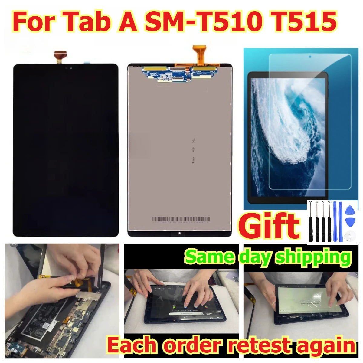 100% tested Tab touch lcd display screen panel for Samsung Tab A SM-T510 T515 digitizer glass assembly Samsung tablet repair parts