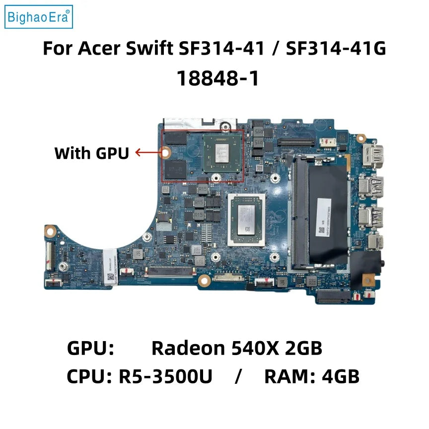 18848-1 For Acer Swift SF314-41 SF314-41G Laptop Motherboard With Athlon 300U R3-3200U R5-3500U CPU 4G-RAM NBHEY11001 NBHEY11002 Acer laptop repair parts