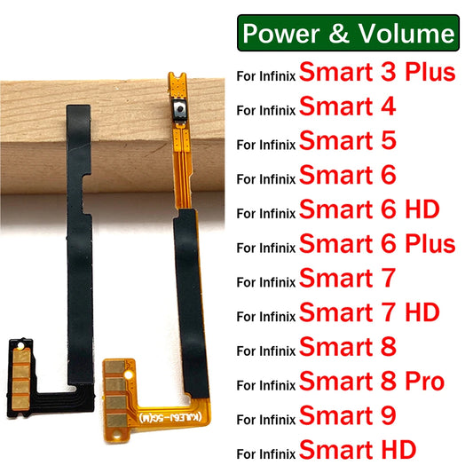 New Power on off Volume Key Button Flex Cable Ribbon For infinix Smart 3 4 5 6 7 8 9 Pro HD Plus X612 X627 X6511 X6517 X6516  infinix phone repair parts