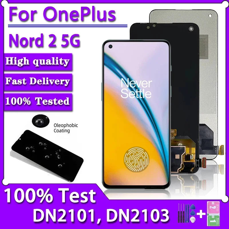 6.43"New AMOLED For OnePlus Nord 2 5G LCD Display Touch Screen Digitizer Panel Assembly Nord2 5G DN2101 DN2103 Display  OnePlus phone repair parts