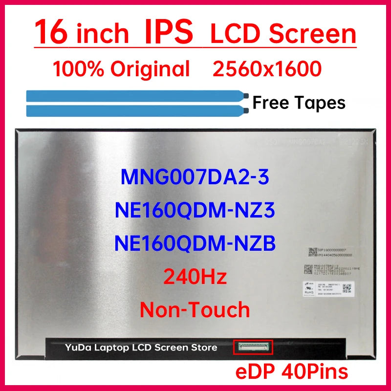16" 240Hz LCD Screen NE160QDM-NZB MNG007DA2-3 For Lenovo Legion Pro 5 16ADR10 16IAX10 16IRX10 16IRX9 16ARX8 16IRX8 Display Panel Lenovo laptop repair parts